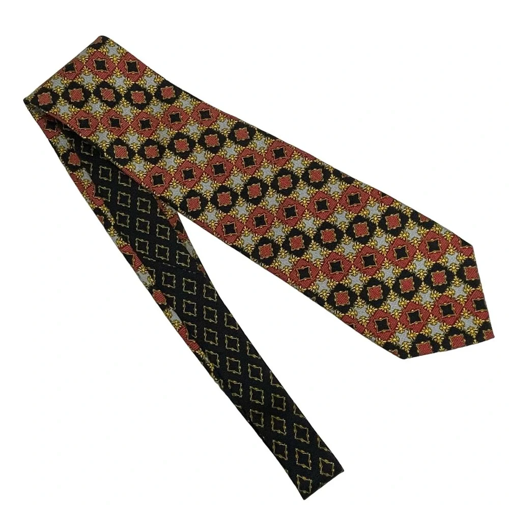 Gianni Versace‎ Men's Vintage Silk Necktie Geometric Squares Designer